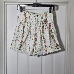 Vintage Gitano Jeanswear Women's Floral Pleated High Rise Denim Shorts Size 3